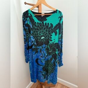 Madison XL Blue & Green Long Sleeve Stretchy Floral Artistic Dress